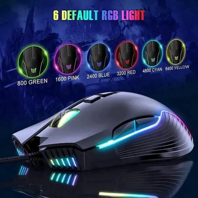 Alt view image 4 of 7 - New Version Wired USB Gaming Mouse, RGB LED Backlit Gaming Mouse with Adjustable 6400 DPI, Ergonomic Grip Optical PC Gaming Mice, 7 Programmable Buttons Compatible with Windows Linux Vista XP, Black
