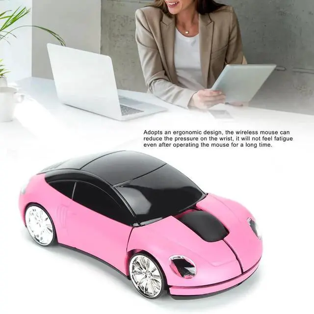 Alt view image 4 of 7 - 2.4GHz Wireless 3D Sport Car Shape Gaming Mouse with USB Receiver, Cute Stylish Car Wireless Mice for PC Laptop Desktop, Pink