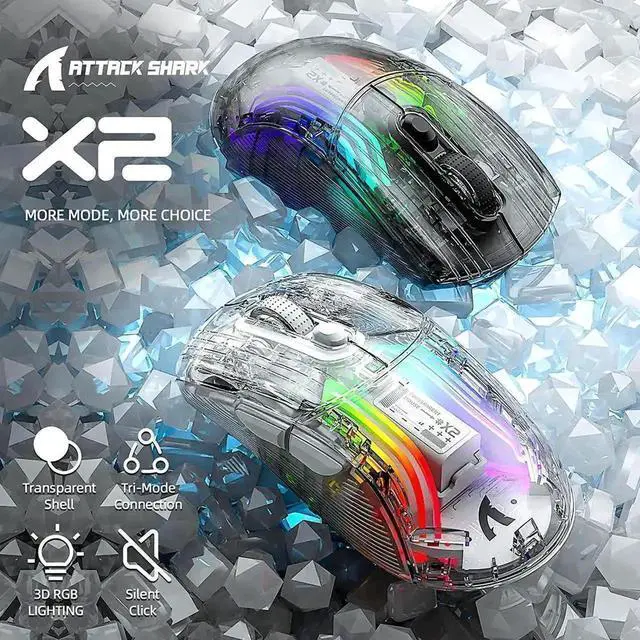 Alt view image 4 of 7 - Tri-Mode Wireless Gaming Mouse, 2.4G Bluetooth 5.0 USB-C Wired Gaming Mice, Transparent Shell PAW Sensor RGB Backlit Silent Click Ergonomic Mouse with 5 Adjustable DPI for Windows Mac