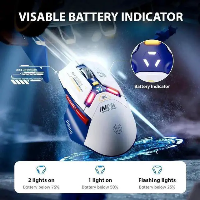 Alt view image 5 of 7 - Tri-Mode Wireless Gaming Mouse, Bluetooth 5.0 / USB-C Wired / 2.4G RF Gaming Mice, 10000 Adjustable DPI, Fully Programmable RGB Backlit Rechargeable Mouse for Laptop PC Mac, White & Blue