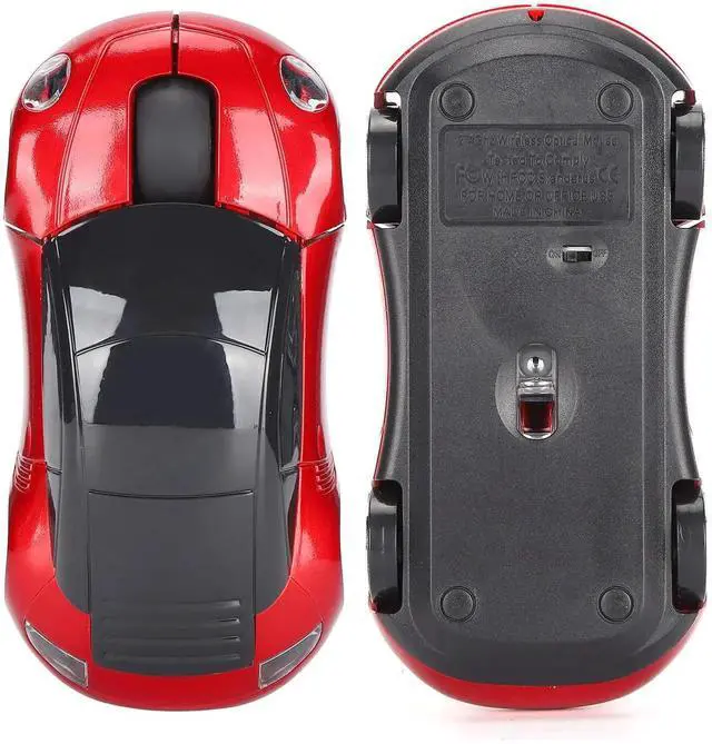Alt view image 5 of 7 - 2.4G Wireless Cute Car Shape Optical Mouse with USB Receiver, 1600DPI LED Light Wireless Mice for PC Laptop Tablet, Red