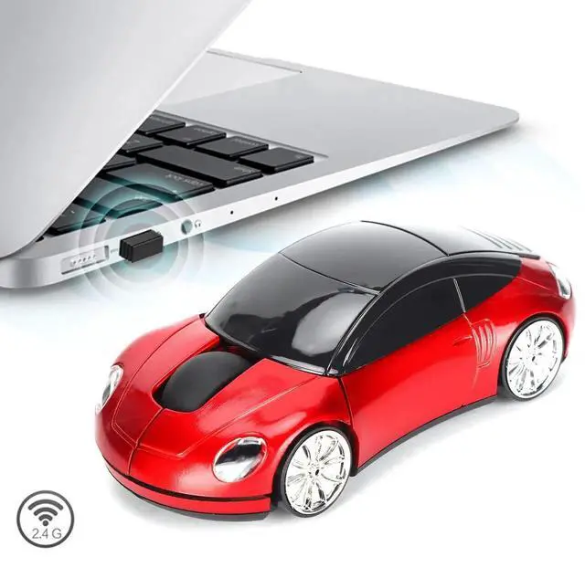 Alt view image 2 of 7 - 2.4G Wireless Cute Car Shape Optical Mouse with USB Receiver, 1600DPI LED Light Wireless Mice for PC Laptop Tablet, Red