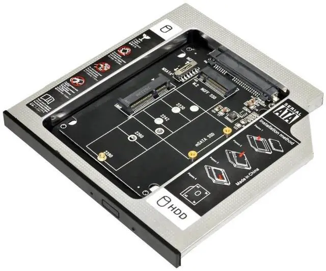 Main image of Universal 9.5mm Optical Bay Hard Drive Caddy, M.2 NGFF/mSATA SSD to SATA 2nd HDD SSD Adapter Tray Enclosure for Laptop Optical Drive Slot