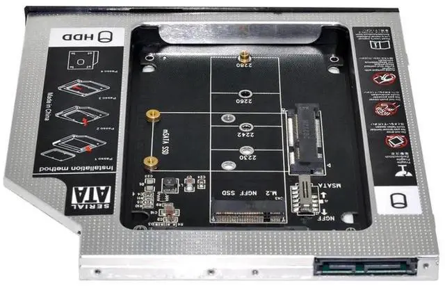 Alt view image 7 of 7 - Universal 9.5mm Optical Bay Hard Drive Caddy, M.2 NGFF/mSATA SSD to SATA 2nd HDD SSD Adapter Tray Enclosure for Laptop Optical Drive Slot