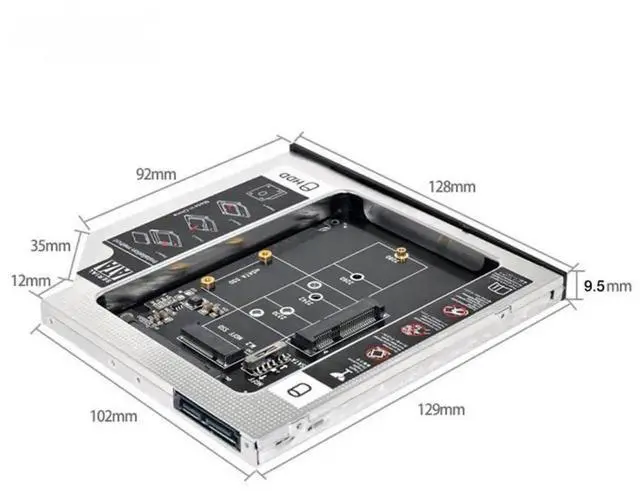 Alt view image 4 of 7 - Universal 9.5mm Optical Bay Hard Drive Caddy, M.2 NGFF/mSATA SSD to SATA 2nd HDD SSD Adapter Tray Enclosure for Laptop Optical Drive Slot