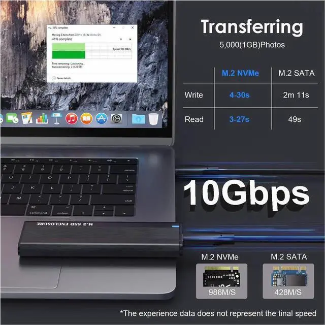 Alt view image 2 of 7 - M.2 NVMe & SATA SSD Enclosure, USB 3.1 Gen 2 10Gbps Type-C External SSD Reader Adapter, Fits M-Key / B+M Key M.2 Drives 2230 2242 2260 2280