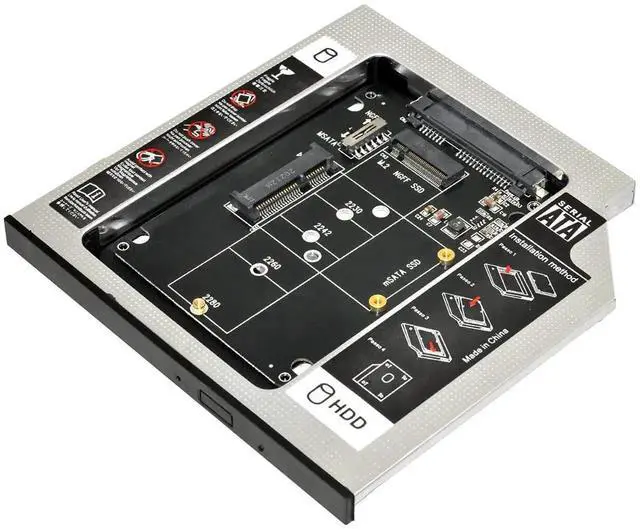 Alt view image 2 of 7 - 9.5mm Slimline SATA 13Pin Optical Drive Caddy, 2-in-1 mSATA & NGFF B/M-Key SSD to Slim SATA Adapter Tray for Laptop CD/DVD Bay