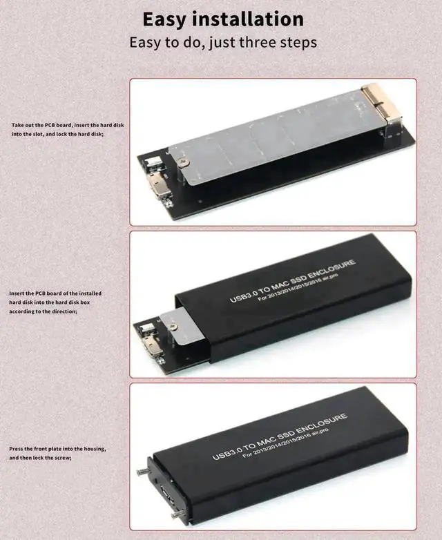Alt view image 3 of 7 - USB 3.0 Type-C SSD Enclosure Black for Apple 12+16 Pin SSD, Compatible with MacBook Air Pro Retina 2013-2016 A1493 A1502