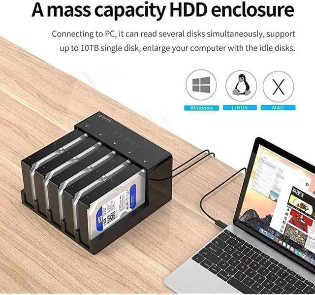 Alt view image 5 of 7 - USB 3.0 to SATA 5-Bay Hard Drive Docking Station with Offline Clone Function, Supports 2.5/3.5 Inch HDD SSD, Up to 10TB per Drive