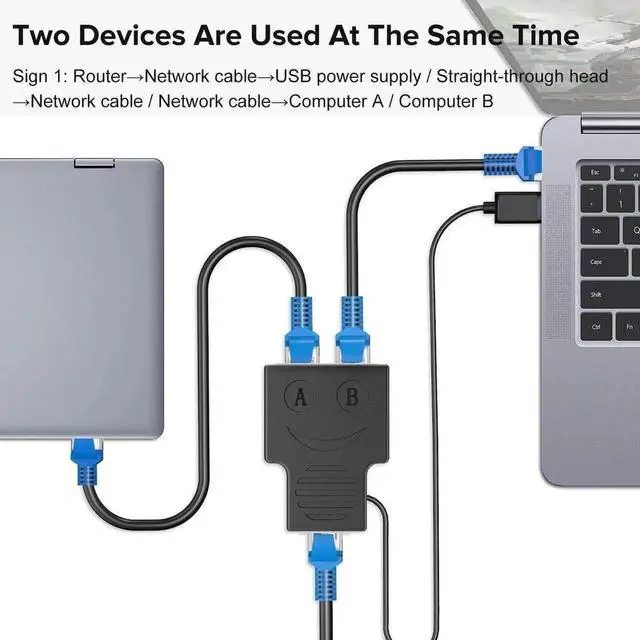 Alt view image 3 of 7 - Upgraded RJ45 Ethernet Splitter 1 Male to 2 Female, Gigabit LAN Network Splitter Adapter, Compatible with Cat5 Cat5e Cat6 Cat7 Ethernet Cables, Black