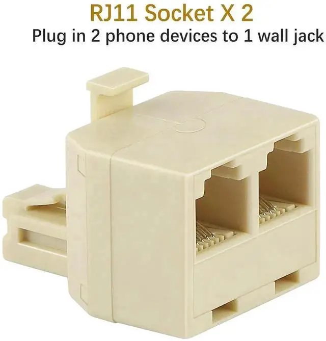 Alt view image 7 of 7 - 2 Pack Cream RJ11 Duplex Wall Jack Splitter, 1 to 2 Dual Phone Line Modular Adapter for Landline, Fax Machine & Cordless Phone System