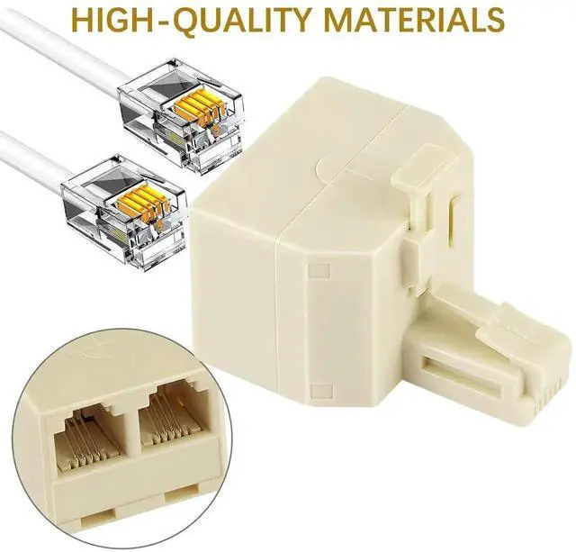 Alt view image 5 of 7 - 2 Pack Cream RJ11 Duplex Wall Jack Splitter, 1 to 2 Dual Phone Line Modular Adapter for Landline, Fax Machine & Cordless Phone System
