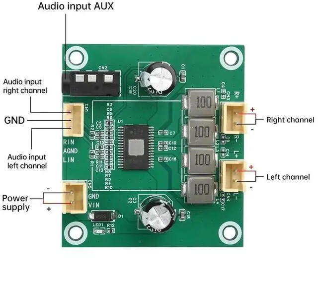 Alt view image 2 of 4 - TPA3116 Digital Stereo Amplifier Board, DC 5V-26V Wide Voltage 50W+50W 2.0 Channel Class D Audio Power Amp Module