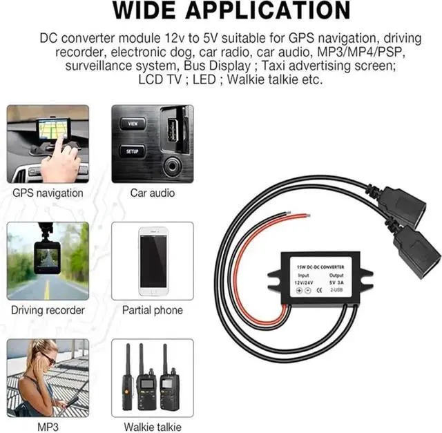 Alt view image 6 of 6 - 8-35V to 5V Step Down Buck Converter Module, 12V/24V to 5V 3A 15W USB Output DC-DC Power Charger Module