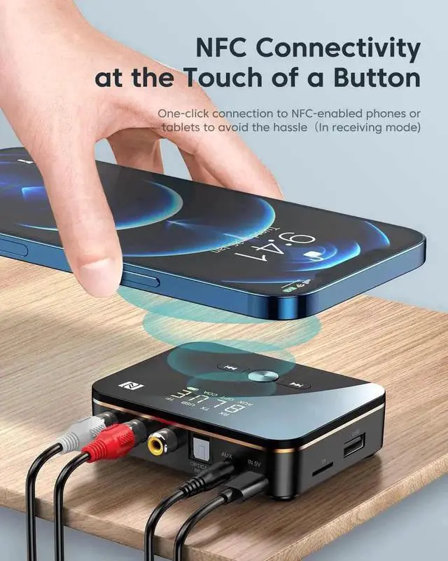 Alt view image 3 of 7 - Bluetooth 5.0 2-in-1 Transmitter Receiver Wireless Audio Adapter, Long Range Bluetooth Audio Converter for TV, Car Stereo, PC, MP3, Switch, Wireless Headphones & Speakers