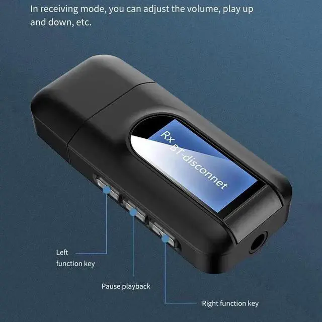 Alt view image 7 of 7 - Bluetooth 5.0 Audio Transmitter Receiver with LCD Display, 3.5mm AUX Stereo USB Bluetooth Dongle Adapter for Car, PC, TV, Headphones