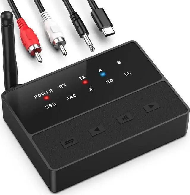 Main image of Bluetooth 5.3 2-in-1 Audio Transmitter Receiver, aptX Low Latency & HD Support, Pair 2 Headphones Simultaneously, AUX/RCA Wireless Adapter for TV, Turntable, Home Stereo & Theater