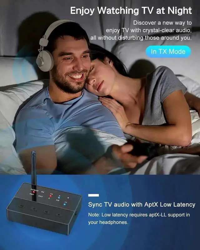 Alt view image 4 of 7 - Bluetooth 5.3 2-in-1 Audio Transmitter Receiver, aptX Low Latency & HD Support, Pair 2 Headphones Simultaneously, AUX/RCA Wireless Adapter for TV, Turntable, Home Stereo & Theater