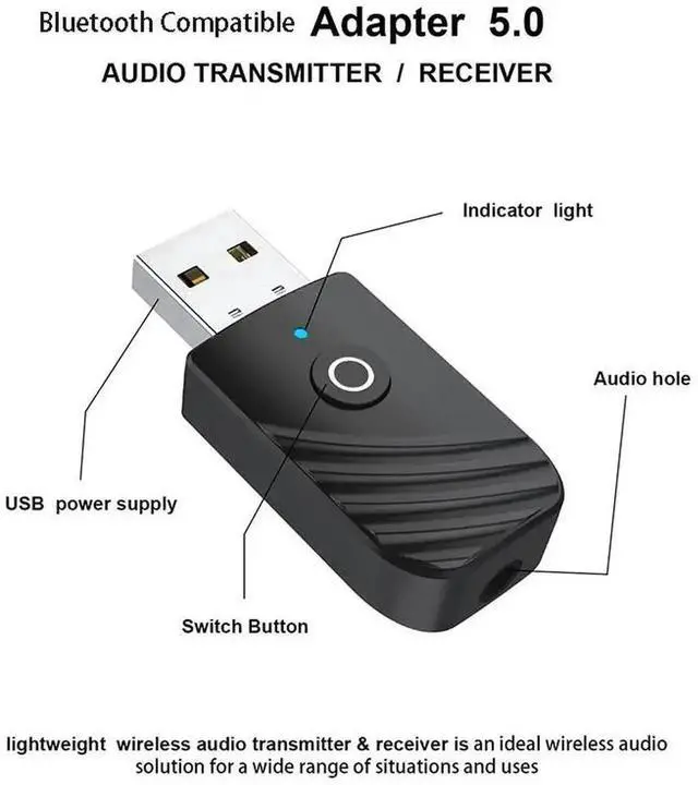 Alt view image 6 of 6 - 3-in-1 Bluetooth 5.0 USB Audio Dongle, Wireless Stereo Transmitter Receiver Adapter for TV, PC, Car, Earphones & Headsets