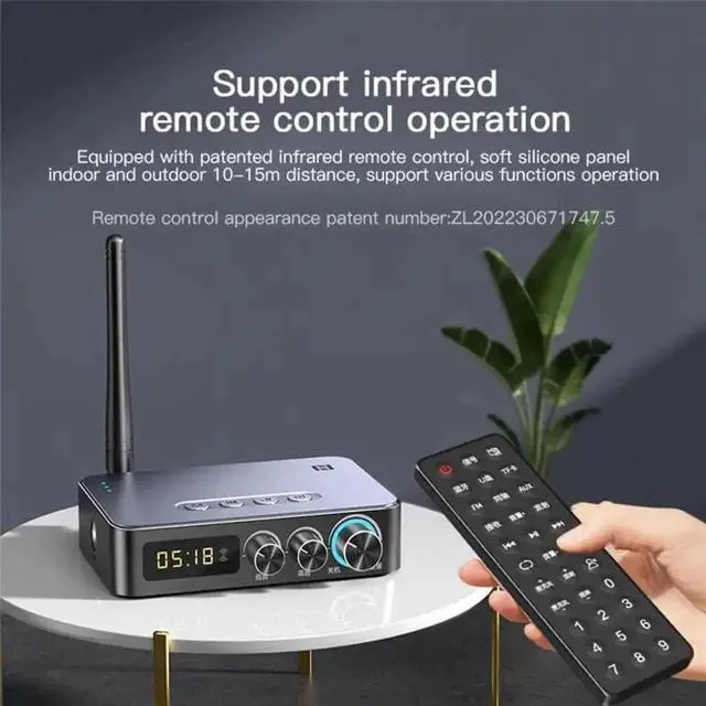 Alt view image 5 of 6 - 4-in-1 Bluetooth 5.1 Audio Transmitter Receiver Adapter, Low Latency Wireless Converter with Optical/AUX/RCA/6.5mm Mic Port, NFC & FM Radio Function for TV, Home Party & KTV
