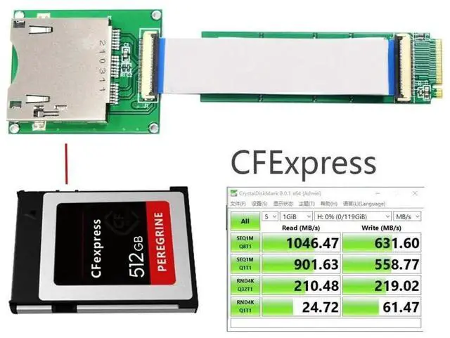 Alt view image 3 of 7 - USB 3.1 Gen 2 10Gbps CFexpress Type B Card Reader to M.2 NVMe PCB Adapter with 20cm Flat Cable