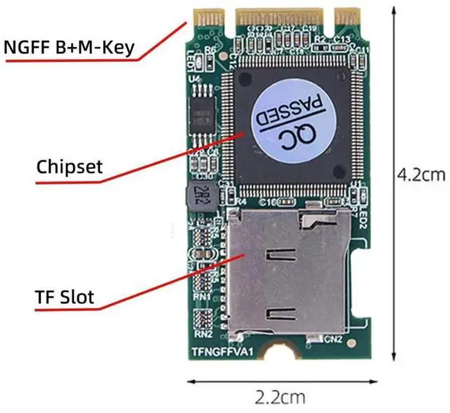 Alt view image 2 of 7 - M.2 NGFF B+M Key TF Card Reader Adapter 2242, Micro SD T-Flash TF to M.2 Expansion Card