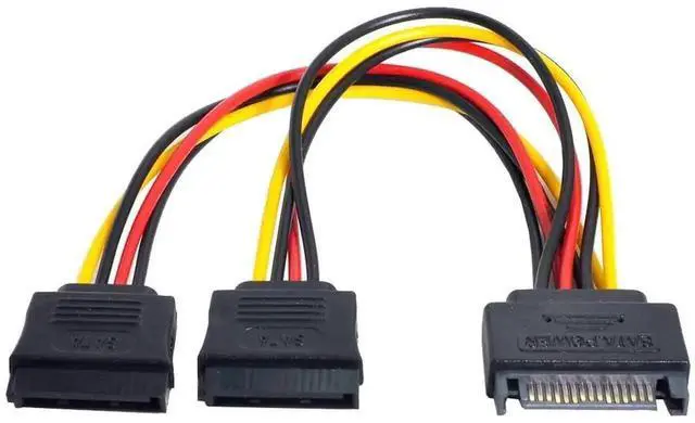 Main image of 15Pin SATA Power Y Splitter Cable, 1 Male to 2 Female SATA Hard Drive Power Extension Cord, 12V & 5V Output