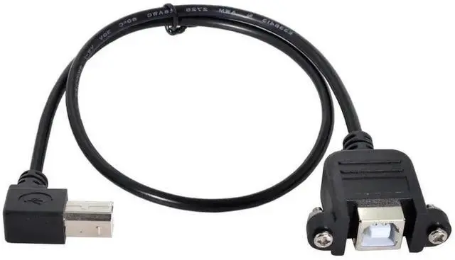 Alt view image 2 of 6 - 50cm Right Angle USB 2.0 Type B Panel Mount Extension Cable with Locking Screws for Printer, Scanner & Storage Devices
