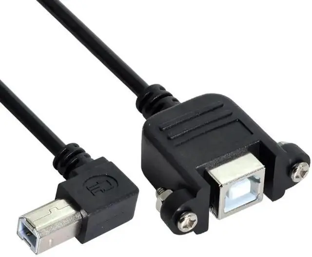 Main image of 50cm Left 90-Degree USB Type-B Male to Female Panel Mount Extension Cable with Lock Screws for Printers, Scanners & Hard Drives