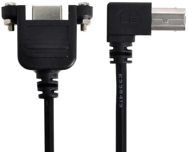 Alt view image 7 of 7 - 50cm Left 90-Degree USB Type-B Male to Female Panel Mount Extension Cable with Lock Screws for Printers, Scanners & Hard Drives
