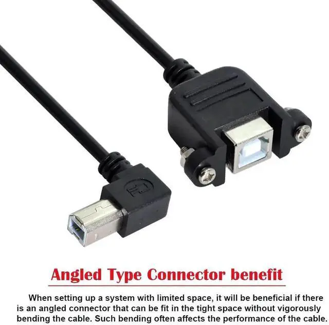 Alt view image 5 of 7 - 50cm Left 90-Degree USB Type-B Male to Female Panel Mount Extension Cable with Lock Screws for Printers, Scanners & Hard Drives