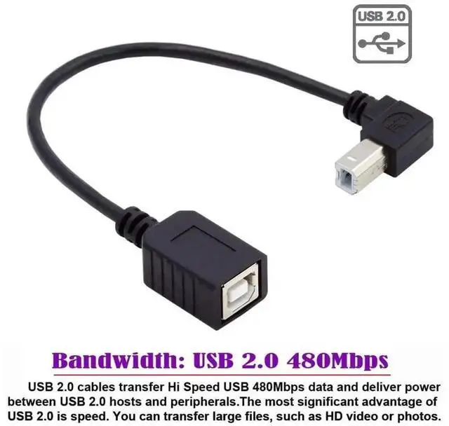 Alt view image 3 of 6 - 20cm Upward 90 Degree USB 2.0 Type-B Male to Female Extension Cable for Printers, Scanners & Storage Drives