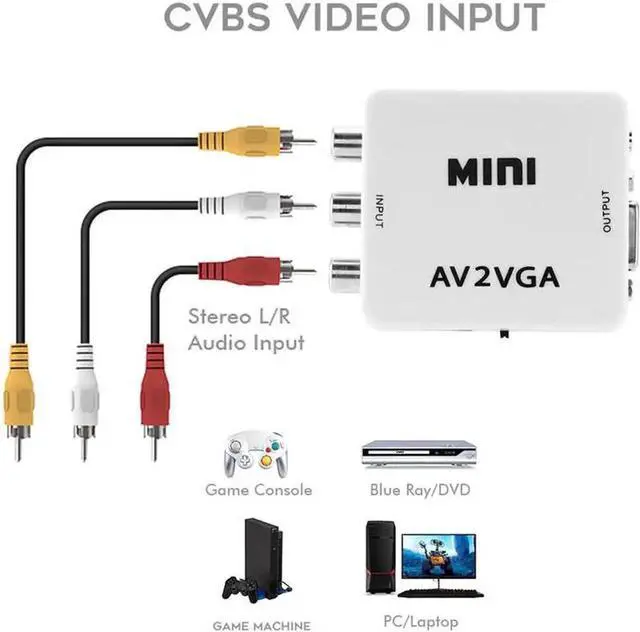Alt view image 2 of 4 - HD RCA AV to VGA Video Converter, Composite AV to VGA Signal Adapter for DVD, Game Consoles, CCTV Camera
