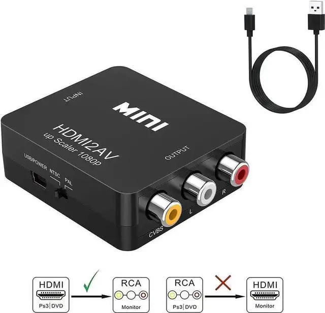 Main image of 1080P HDMI to 3RCA CVBS AV Converter, PAL/NTSC Adjustable HDMI to RCA Audio Video Adapter with USB Power Cable for Xbox PS4 PS3 Laptop TV Box DVD Camera