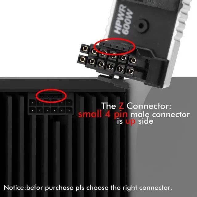 Alt view image 5 of 6 - 180 Degree U-Turn 12VHPWR 12+4 Pin Angled Power Adapter, PCIe 5.0 16Pin GPU Connector for RTX 40 Series Graphics Cards, Black Z Connector