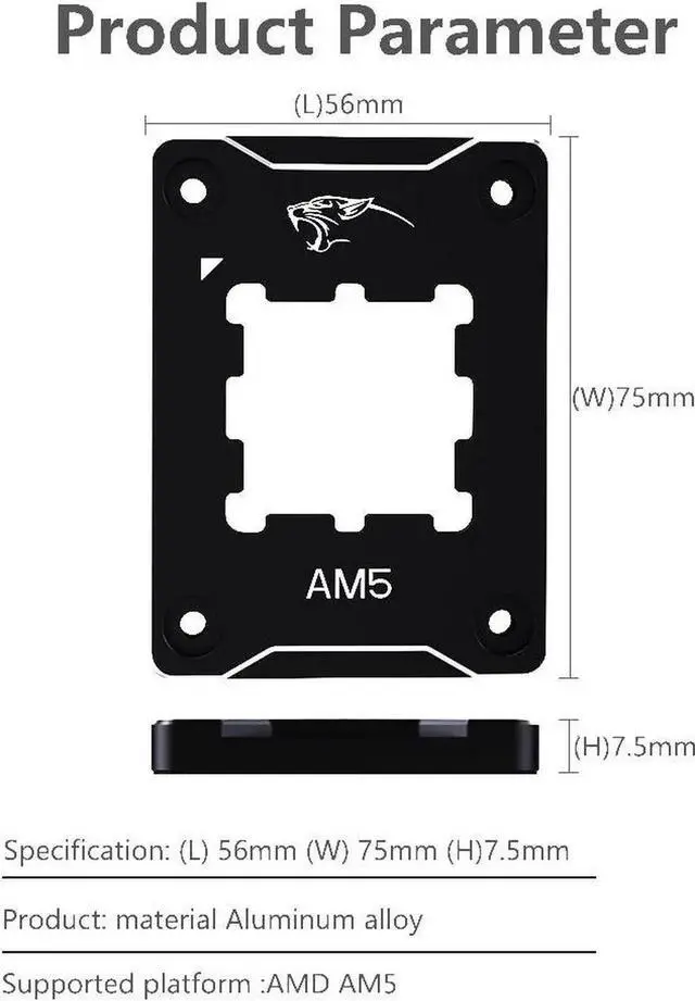 Alt view image 6 of 6 - Aluminum AM5 CPU Contact Frame Anti-Bending Buckle, Non-Marking AM5 CPU Corrector Bracket Holder for X670 B650 Motherboards, Black