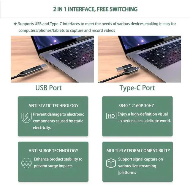 Alt view image 7 of 7 - 4K HDMI to USB 3.0 Type-C Video Capture Card, 1080P 60FPS Cam Link Capture Adapter for Game Streaming, Live Broadcast, Video Conference & Online Teaching