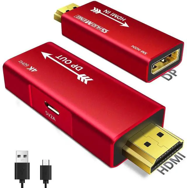 Main image of 4K@60Hz HDMI to DisplayPort Adapter with USB Power, Aluminum Housing HDMI Input to DP Output Converter for Laptop, GPU, PS5, Xbox, 1 Pack