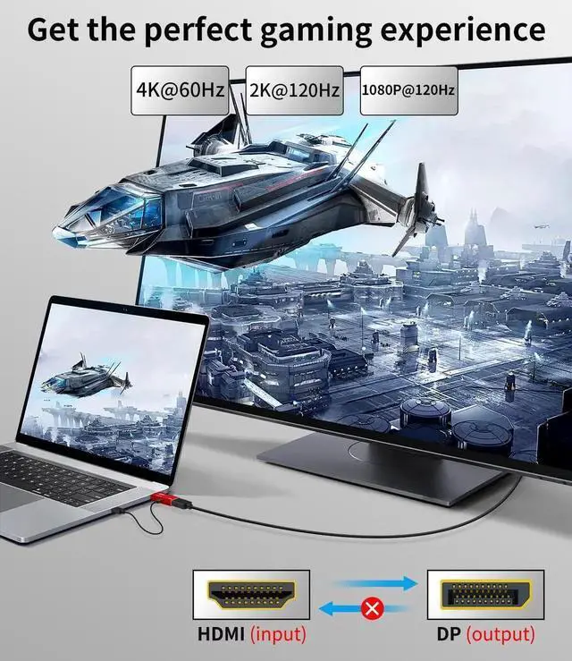 Alt view image 2 of 7 - 4K@60Hz HDMI to DisplayPort Adapter with USB Power, Aluminum Housing HDMI Input to DP Output Converter for Laptop, GPU, PS5, Xbox, 1 Pack