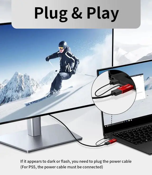 Alt view image 3 of 7 - 4K@60Hz HDMI to DisplayPort Adapter with USB Power, Aluminum Housing HDMI Input to DP Output Converter for Laptop, GPU, PS5, Xbox, 1 Pack
