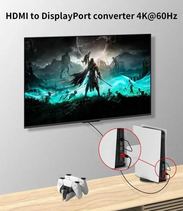 Alt view image 7 of 7 - 4K@60Hz HDMI to DisplayPort Adapter with USB Power, Aluminum Housing HDMI Input to DP Output Converter for Laptop, GPU, PS5, Xbox, 1 Pack