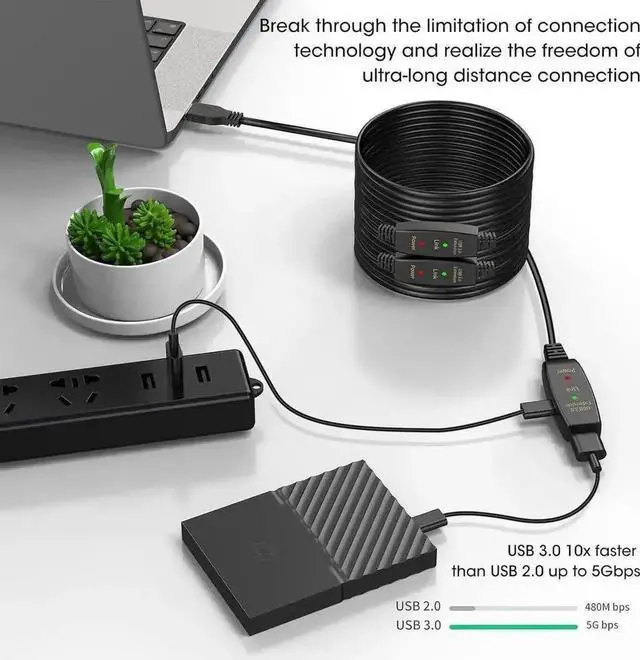 Alt view image 5 of 7 - 100FT USB 3.0 Male to Female Extension Cable, 5Gbps High Speed USB Extender Cord Compatible with Oculus Quest 2, Rift Sensor, Steam VR, Gaming PC, Printer