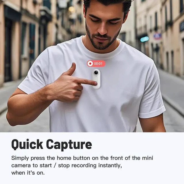 Alt view image 5 of 7 - 64GB 1080P FHD Mini Wearable Body Camera, Thumb-Size Hands Free Mountable Portable Camcorder for Pet Walking, Work & Travel, White