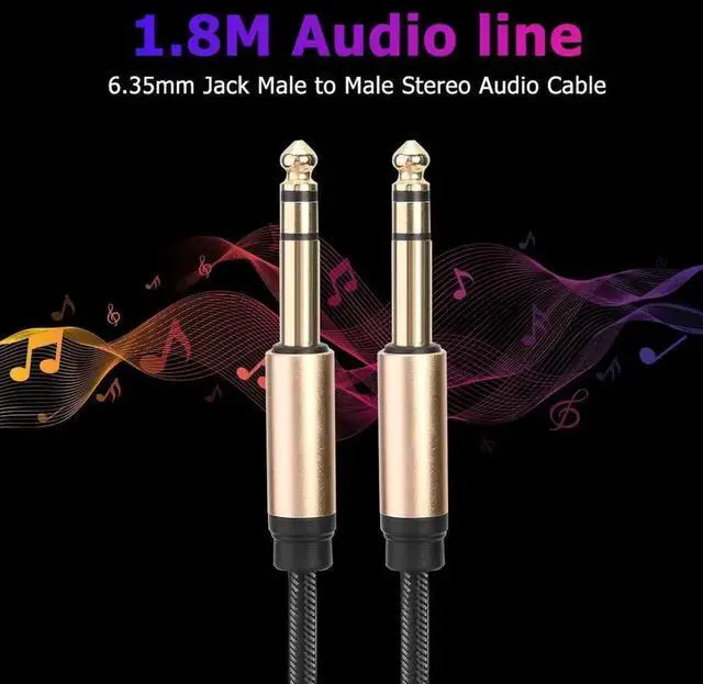 Alt view image 4 of 4 - 1.8M Braided Guitar Instrument Cable, 6.35mm TRS Male to Male Stereo Audio Cord with Aluminum Alloy Shell for Professional Guitar