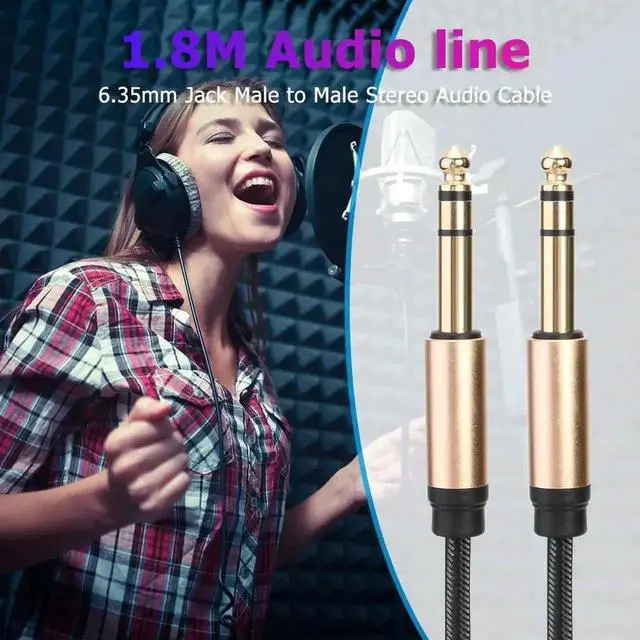 Alt view image 3 of 4 - 1.8M Braided Guitar Instrument Cable, 6.35mm TRS Male to Male Stereo Audio Cord with Aluminum Alloy Shell for Professional Guitar