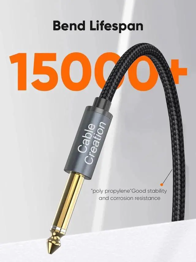 Alt view image 7 of 7 - 10FT Nylon Braided 6.35mm Mono Guitar Instrument Cable, Right Angle 1/4 Inch Male to Male Audio Cord for Electric Guitar, Bass, Keyboard, Amp, Mixer & Speaker