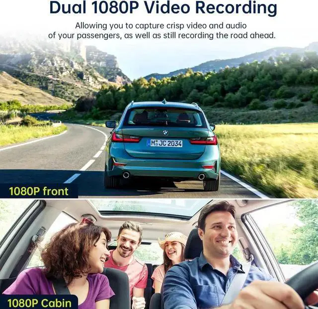 Alt view image 5 of 5 - 1080P Dual Dash Cam Front & Cabin with 64GB SD Card, Infrared Night Vision Car Driving Recorder, 1.5 Inch LCD, HDR, Parking Mode, G-Sensor & Loop Recording