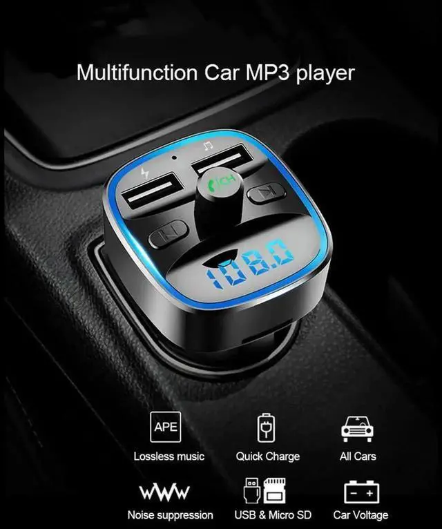 Alt view image 3 of 3 - Car Bluetooth 5.0 FM Transmitter, Dual USB Fast Charging Car Charger MP3 Player Audio Receiver