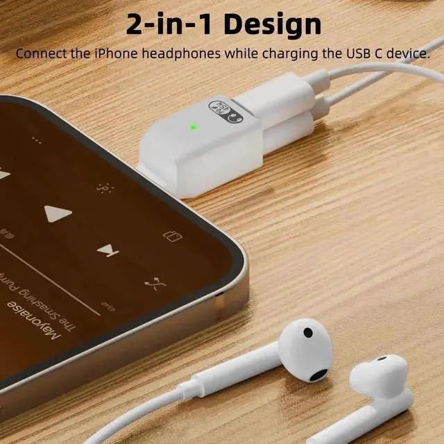 Alt view image 2 of 6 - USB C Splitter 2 in 1 Headphone Charging Adapter PD 45W Fast Charging Type C Audio Dongle Compatible with iPhone 15/16 Series, iPad Air Pro, All USB-C Phones Tablets Laptops
