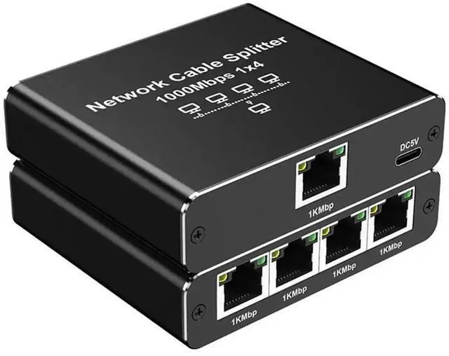 Alt view image 6 of 7 - 1 to 4 Port Gigabit Ethernet Splitter, 1000Mbps High Speed LAN Splitter with USB Power Cord, Supports 4 Devices Online at Once, Compatible with Cat6 Cat7 Cat8 Ethernet Cables
